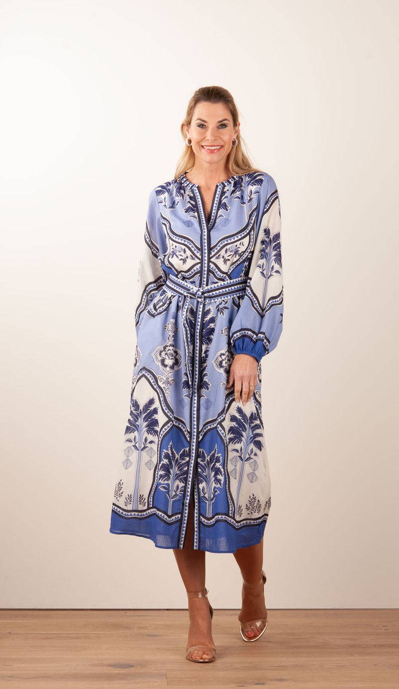 IVI Collection Kleid Creme | Blau Weihnachtsangebot
