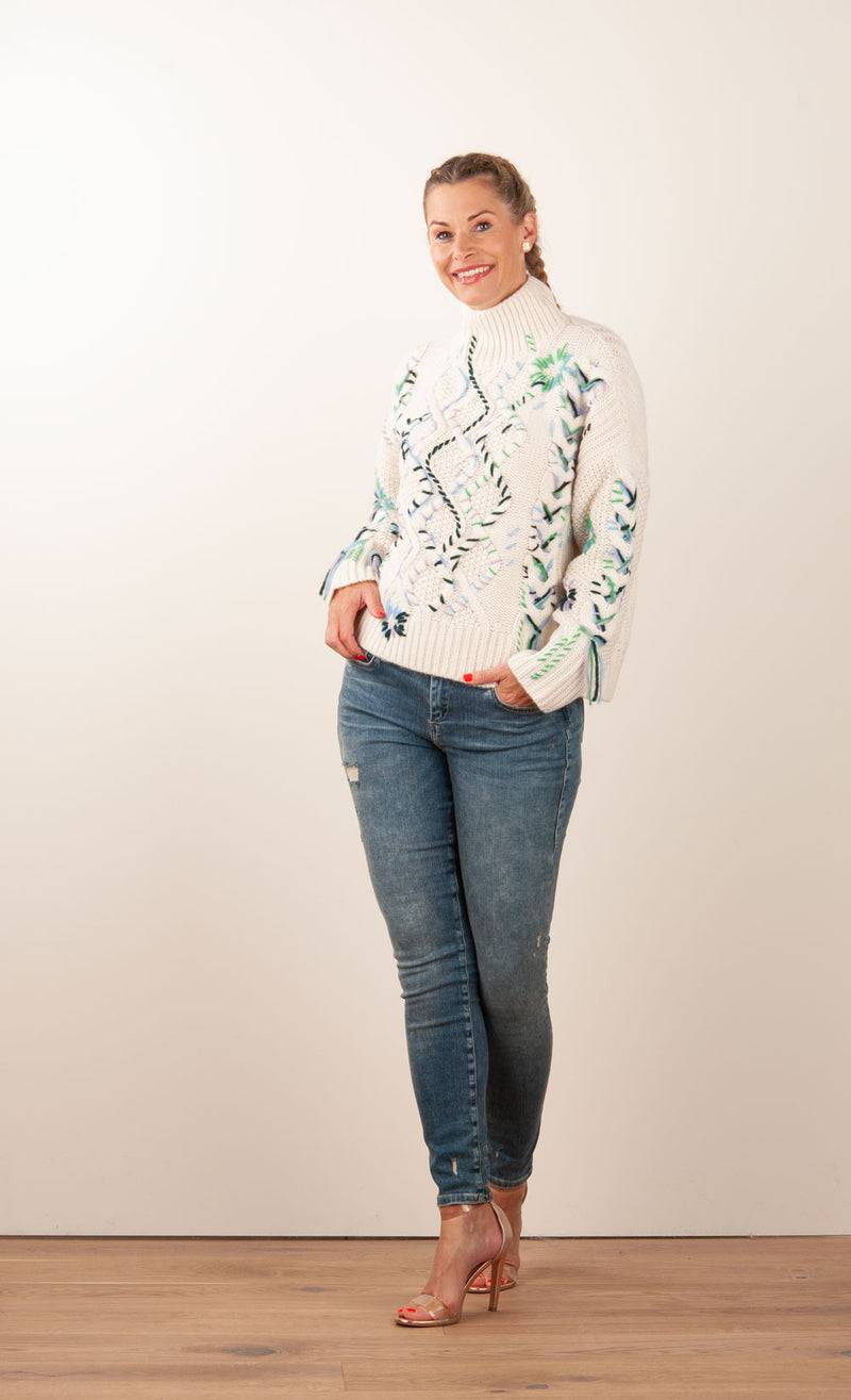 Paschwork Pullover Offwhite | Grün | Flieder Online