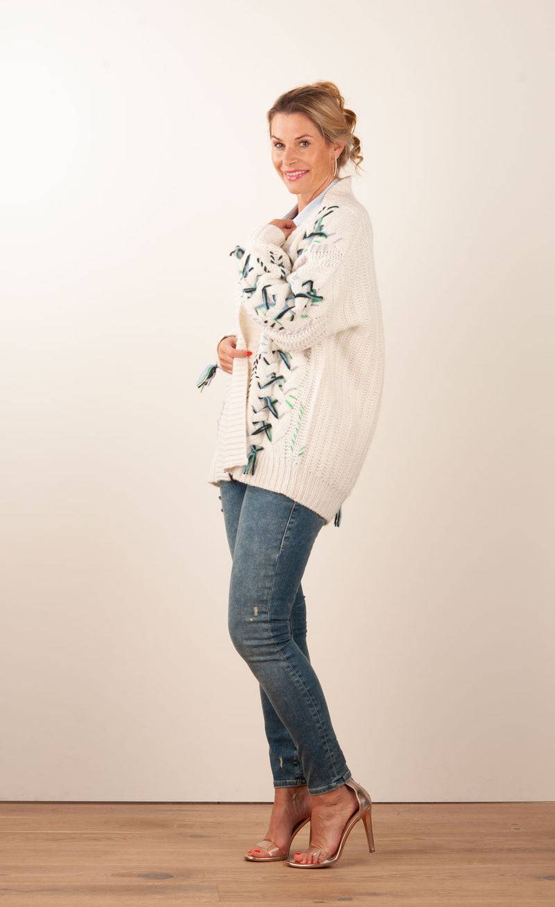 Paschwork Strickjacke Offwhite | Schwarz | Grün Auslauf