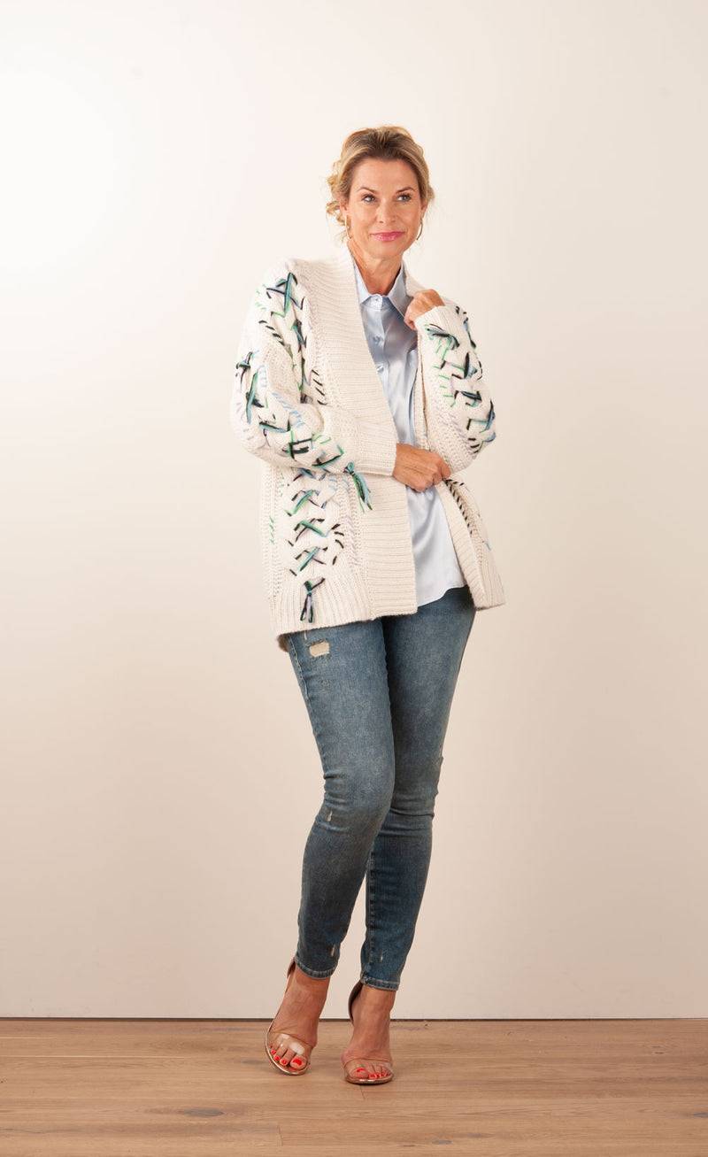 Paschwork Strickjacke Offwhite | Schwarz | Grün Auslauf