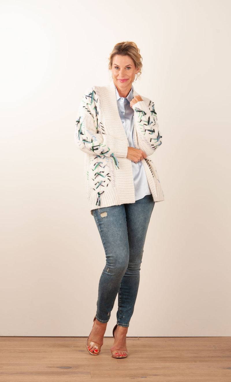 Paschwork Strickjacke Offwhite | Schwarz | Grün Auslauf