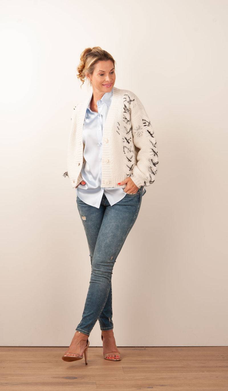 Paschwork Strickjacke Offwhite | Grau | Schwarz Verkauf