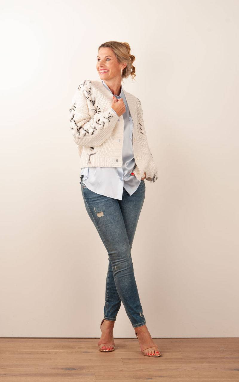 Paschwork Strickjacke Offwhite | Grau | Schwarz Verkauf