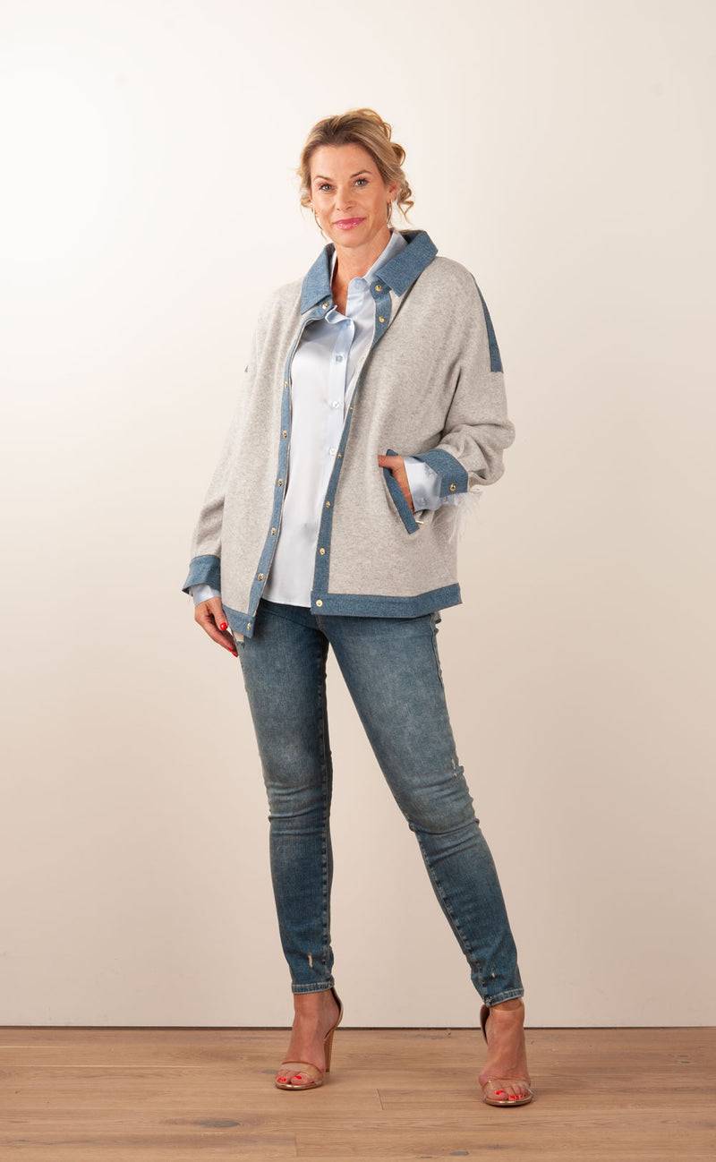 MAX & MOI Strickjacke Grau | Jeansblau Fabrikverkauf