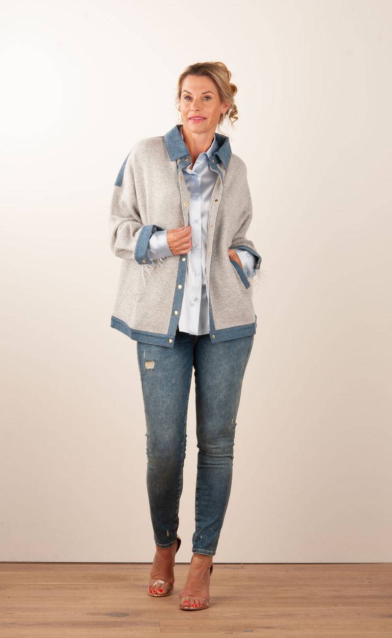 MAX & MOI Strickjacke Grau | Jeansblau Fabrikverkauf