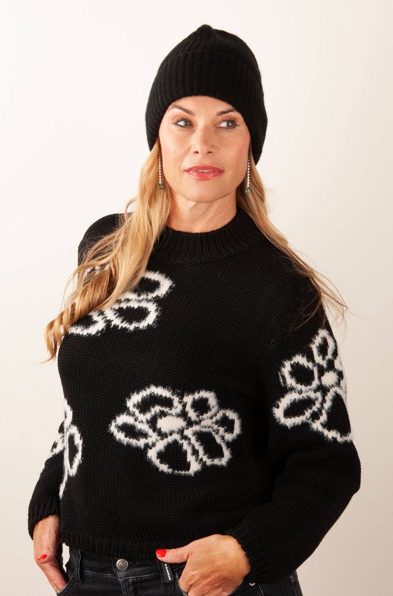 fleur Kaschmir Mütze Schwarz Neueste Mode
