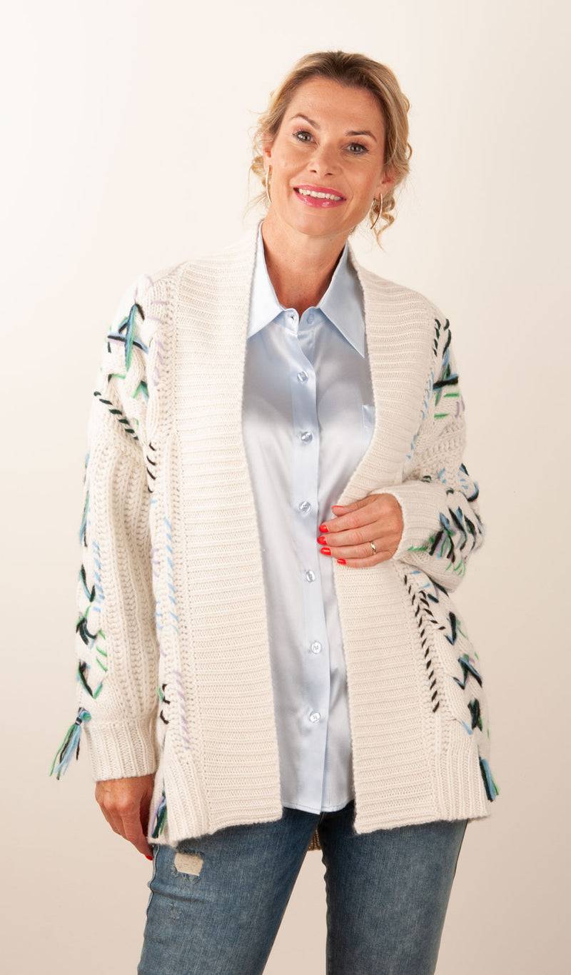 Paschwork Strickjacke Offwhite | Schwarz | Grün Neuheiten