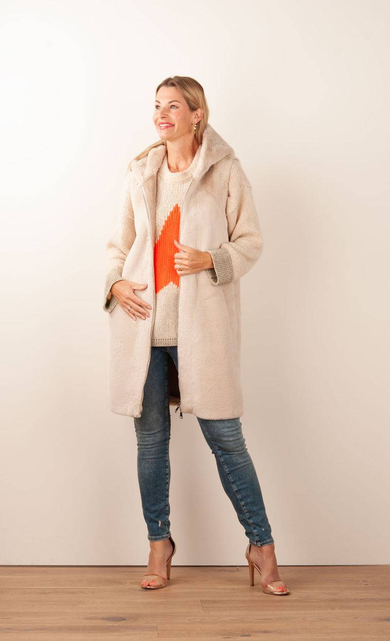 Glox Fake-Fur-Mantel/Weste Beige Nur für heute