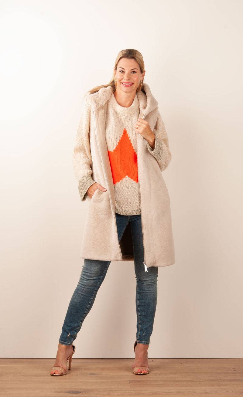 Glox Fake-Fur-Mantel/Weste Beige Flash Sale