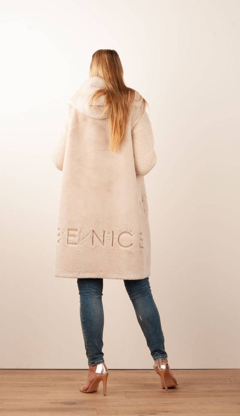 Glox Fake-Fur-Mantel/Weste Beige Flash Sale
