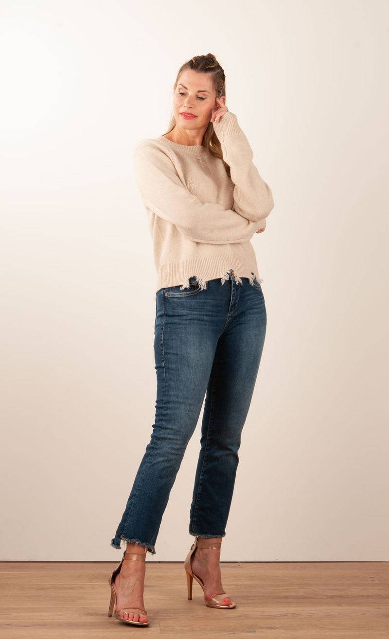 Kujten Kaschmir Pullover „Destroyed“ Beige Zeitbegrenzte Promotion