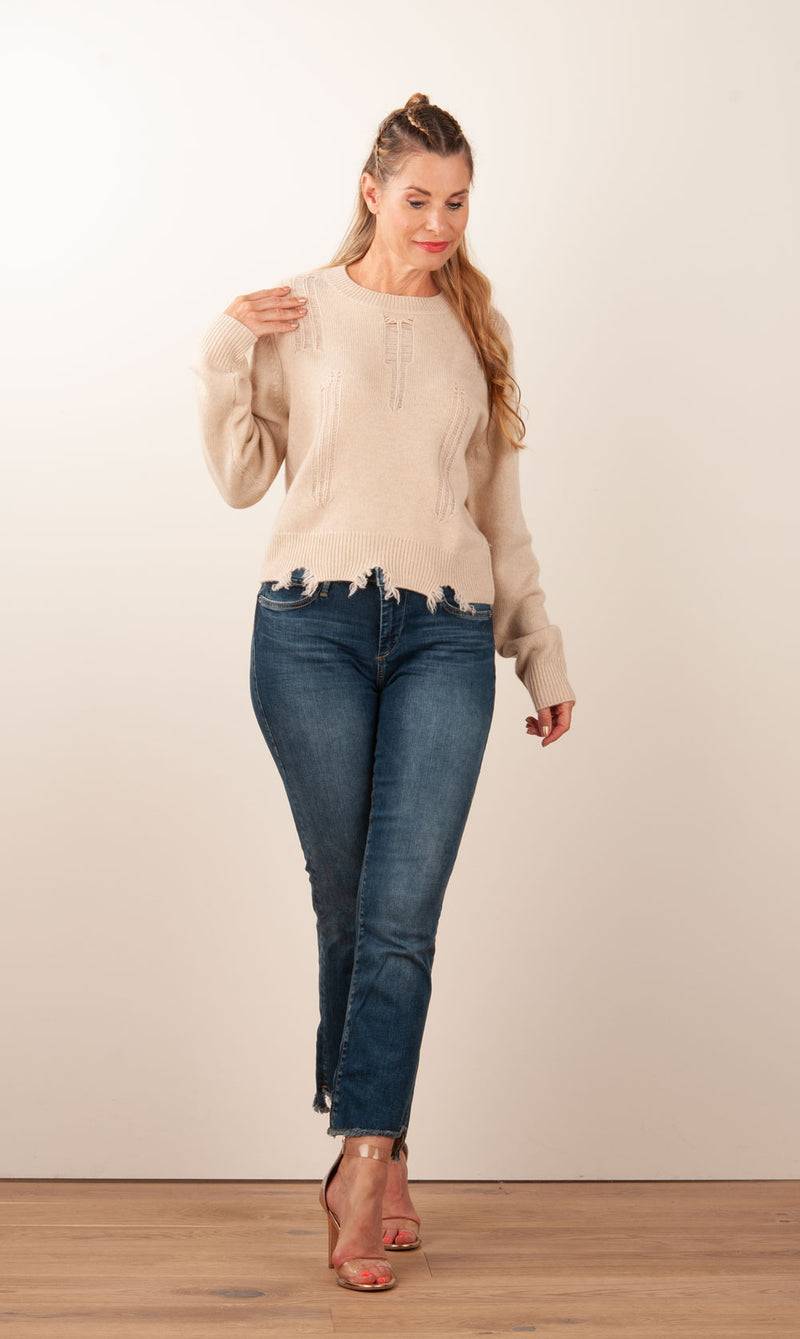 Kujten Kaschmir Pullover „Destroyed“ Beige Zeitbegrenzte Promotion