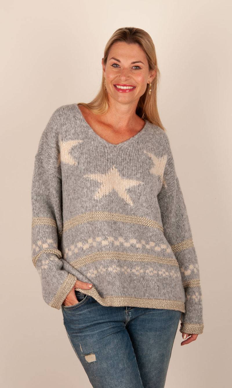 Grace Pullover Grau | Beige | Gold Discount Store für neue Produkte