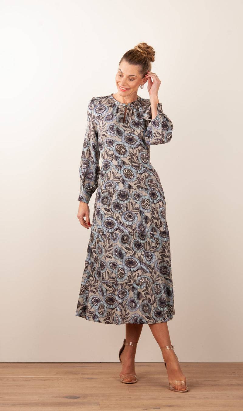 fleur Kleid „Blumen“ Taupe | Multicolor Sonderangebot