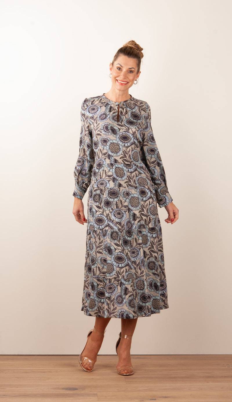 fleur Kleid „Blumen“ Taupe | Multicolor Sonderangebot