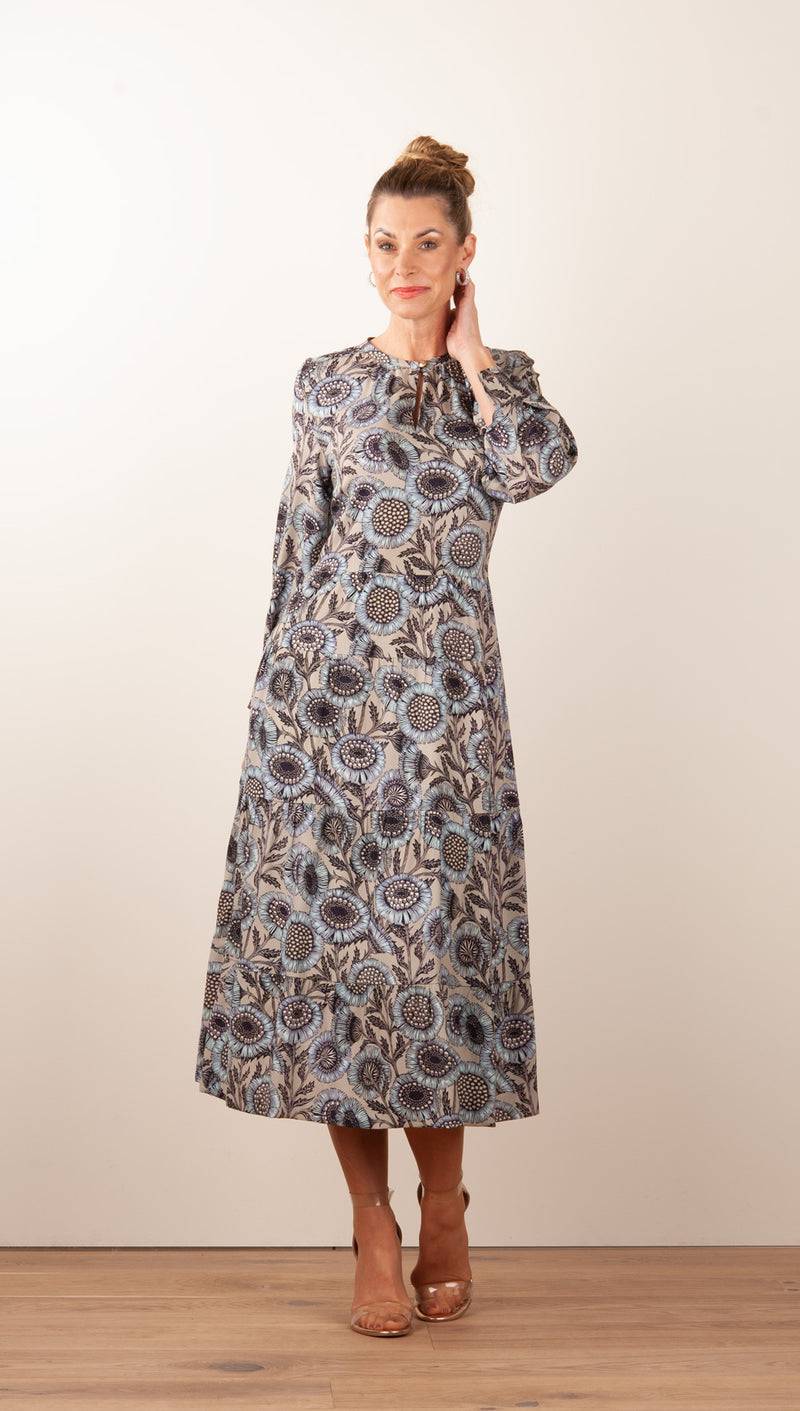 fleur Kleid „Blumen“ Taupe | Multicolor Sonderangebot