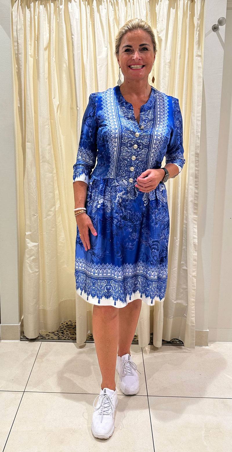 fleur Kleid Blau | Weiß Große Rabatte