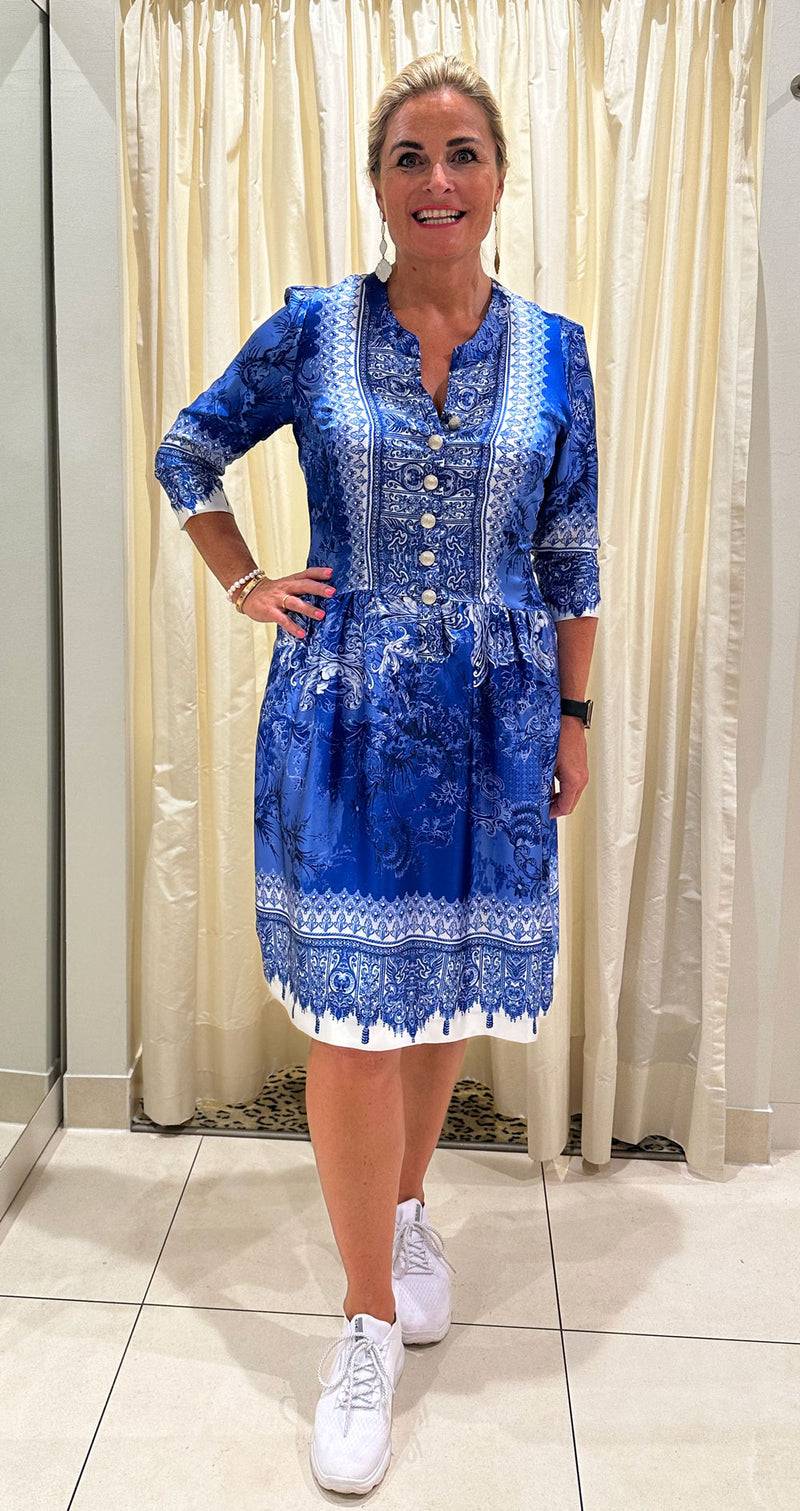 fleur Kleid Blau | Weiß Große Rabatte