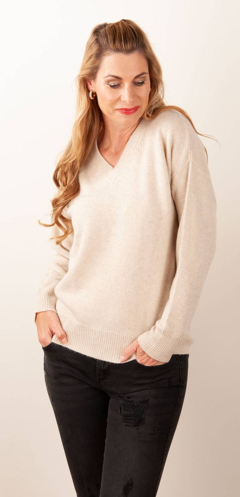 Blossom & Co. Kaschmir Pullover Melange Beige Tägliche Deals