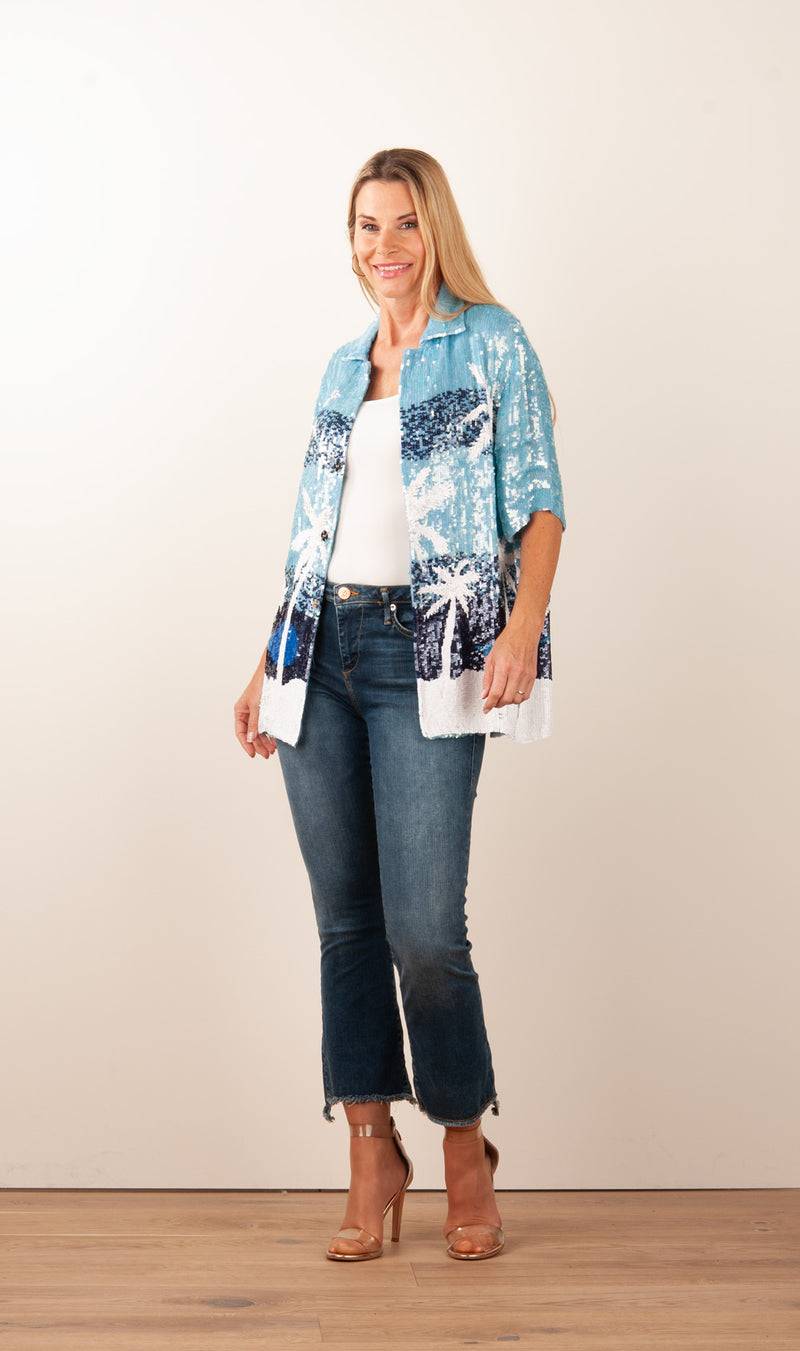 Pailletten Jacke „Gust“ Blau | Weiß Cyber Monday