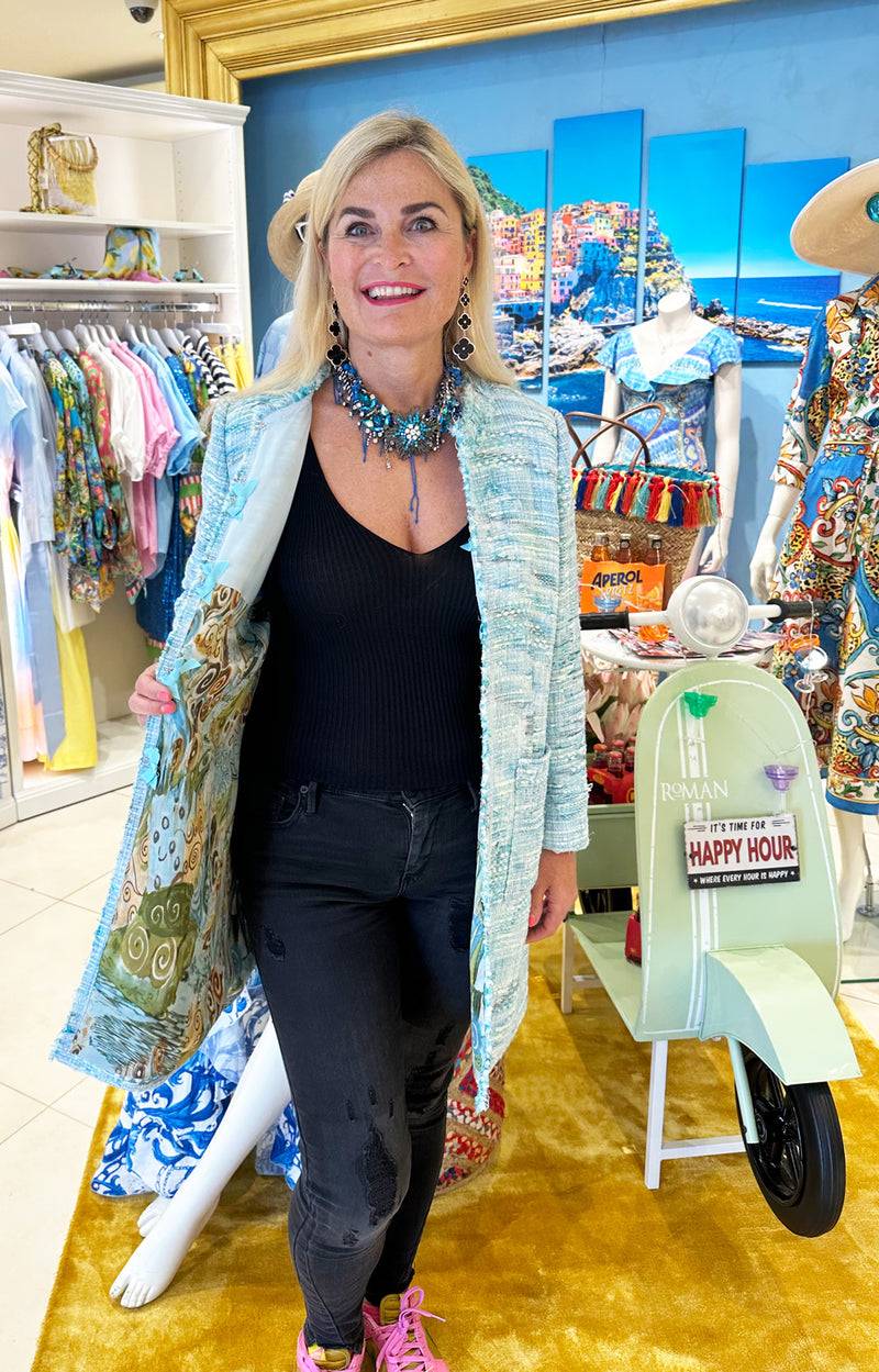 fleur Bouclé Mantel Blau | Weiß JETZT KAUFEN