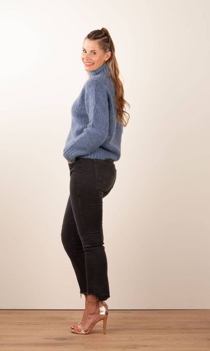 Kitted in Cashmere Kaschmir Pullover Jeansblau Räumungsverkauf