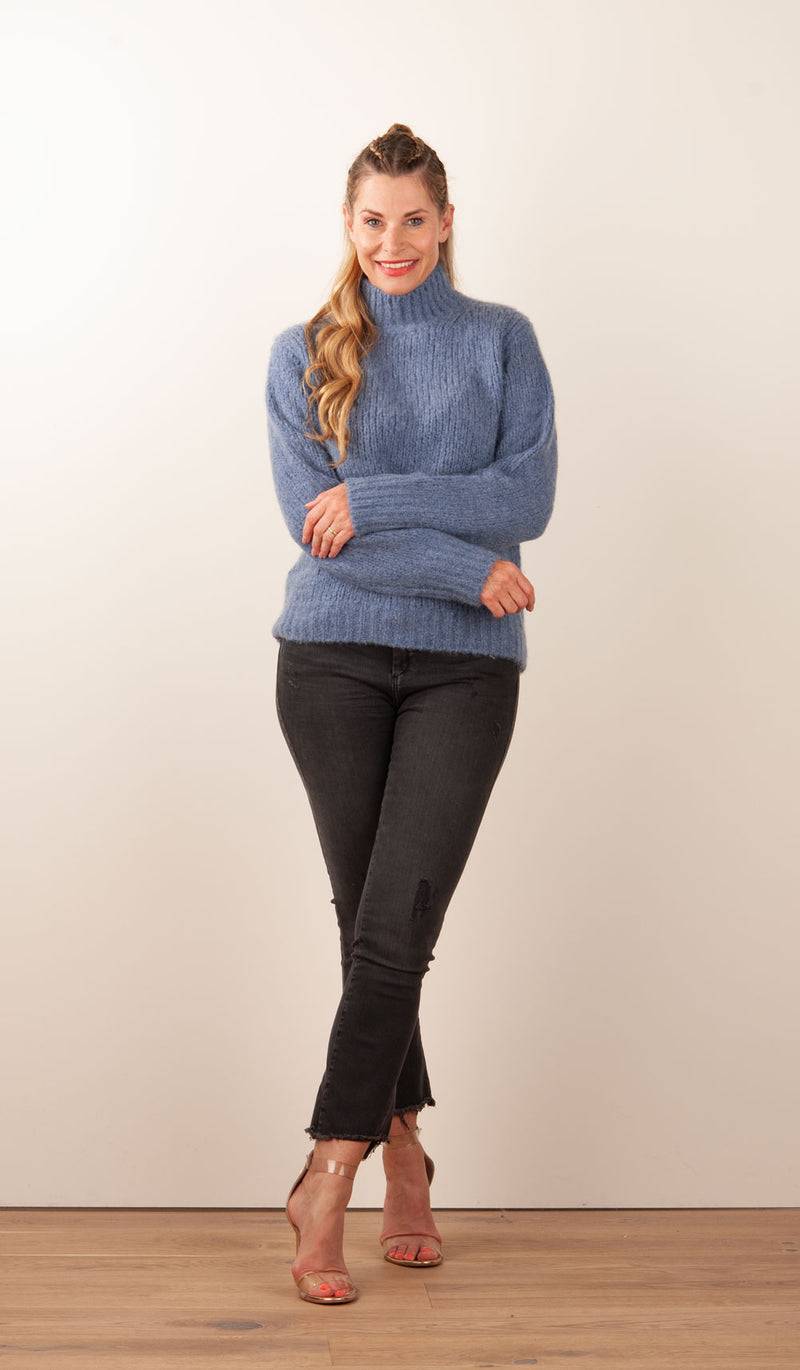 Kitted in Cashmere Kaschmir Pullover Jeansblau Räumungsverkauf