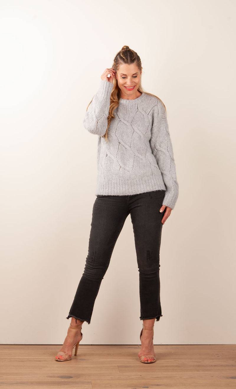 Kitted in Cashmere Kaschmir Pullover „Zopfstrick“ Grau Riesige Ersparnisse