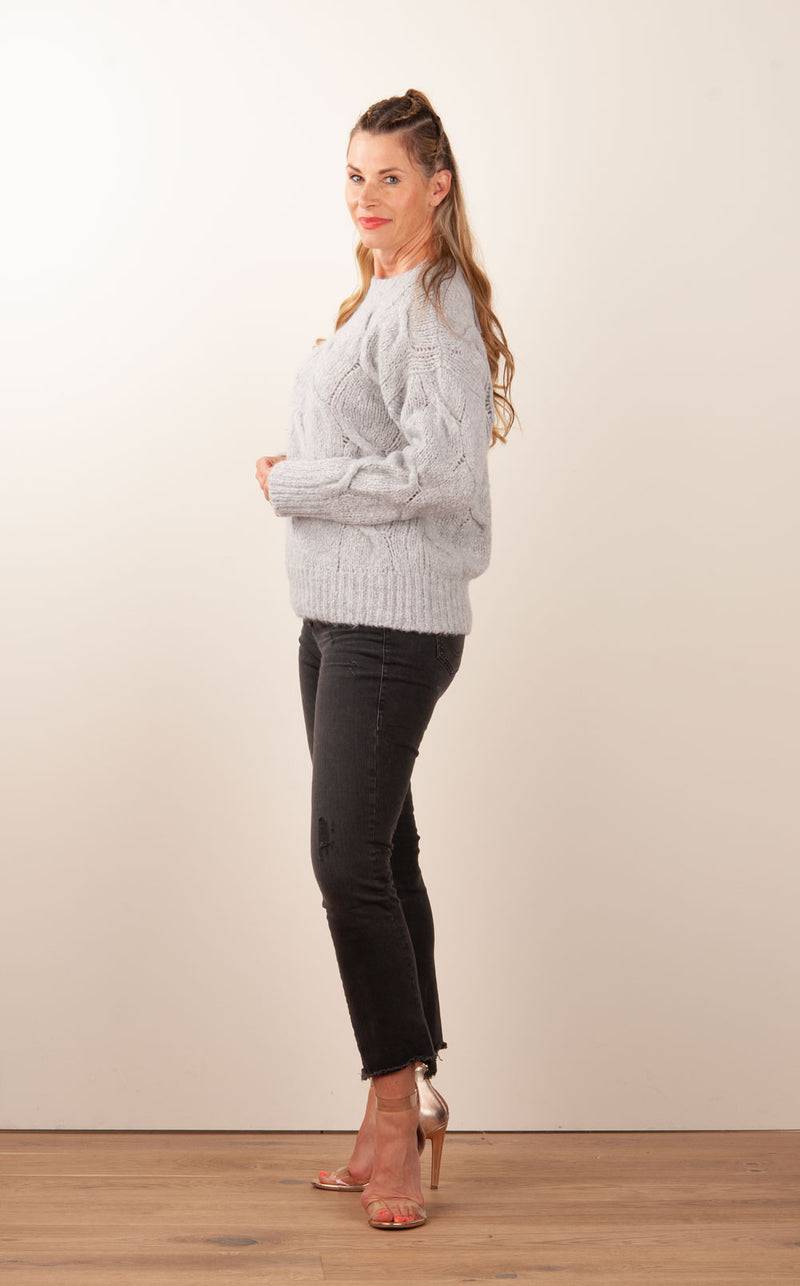 Kitted in Cashmere Kaschmir Pullover „Zopfstrick“ Grau Riesige Ersparnisse