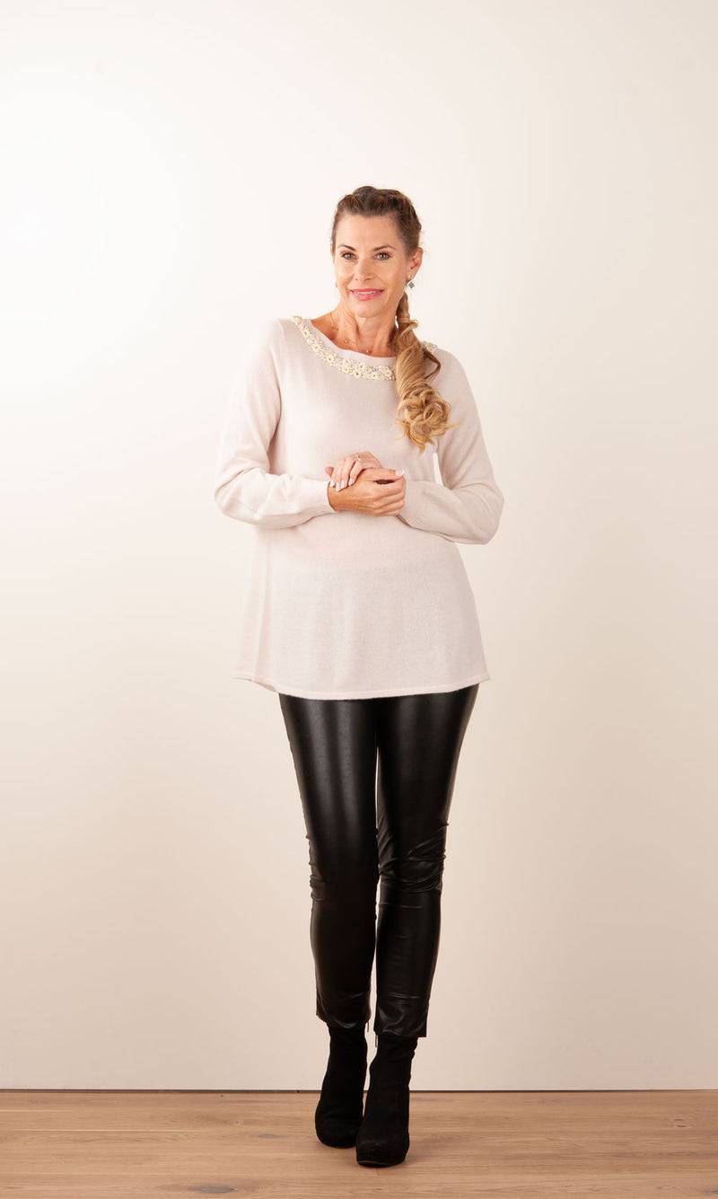 fleur Kaschmir Pullover Beige Neueste Mode