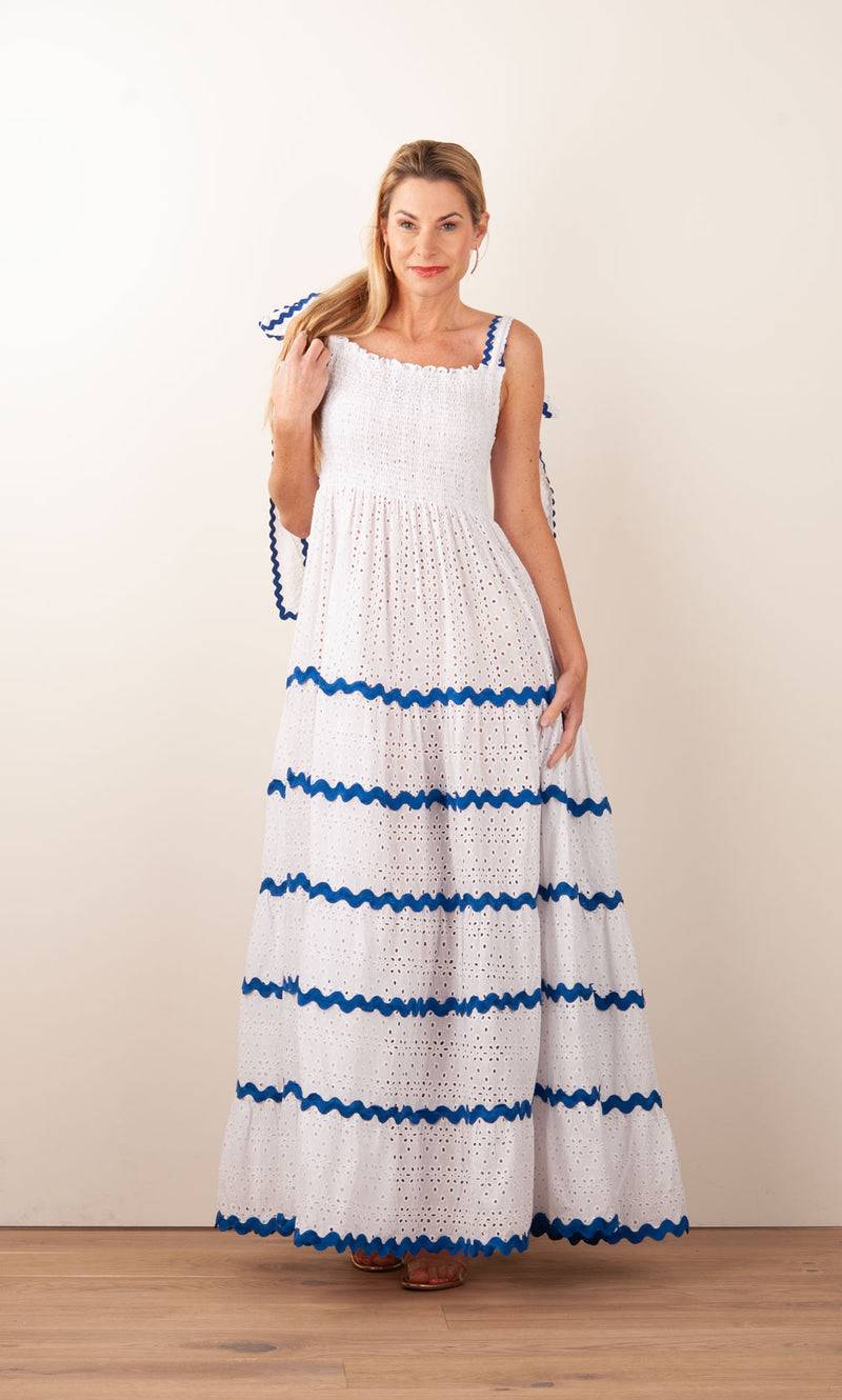Flora Sardalou Kleid Weiß | Blau Schlussverkauf