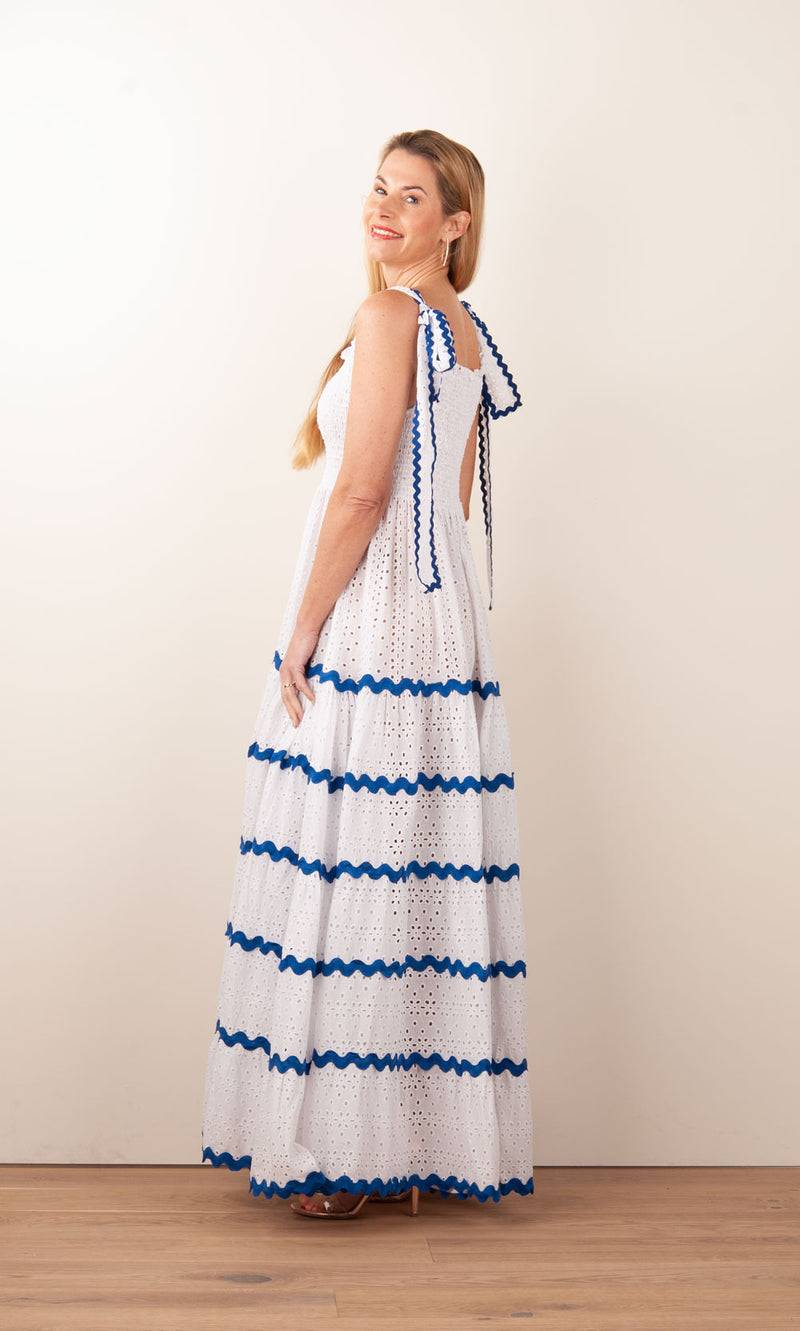 Flora Sardalou Kleid Weiß | Blau Schlussverkauf