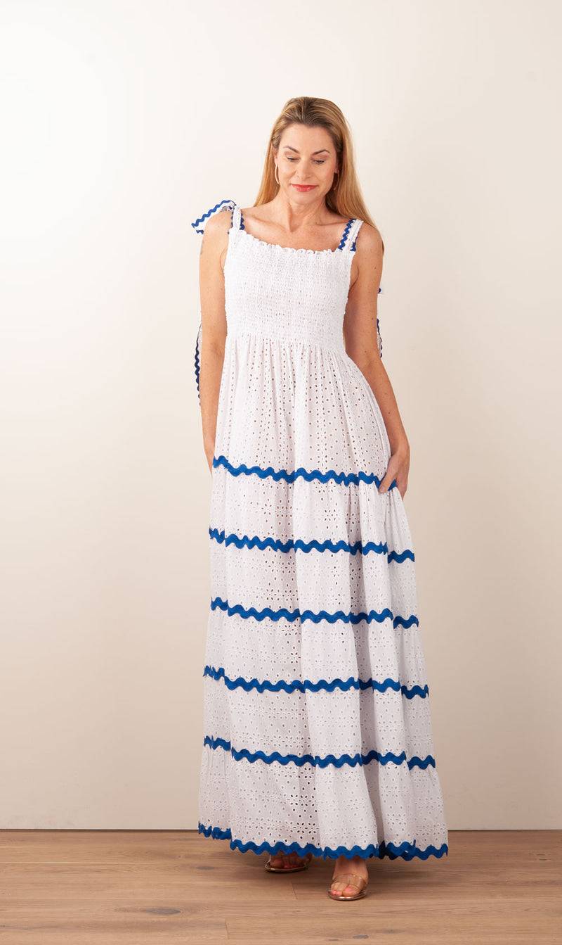 Flora Sardalou Kleid Weiß | Blau Schlussverkauf