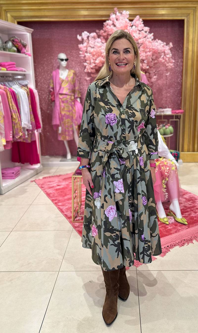 fleur Kleid „Camouflage“ Grün | Oliv Sonderangebot