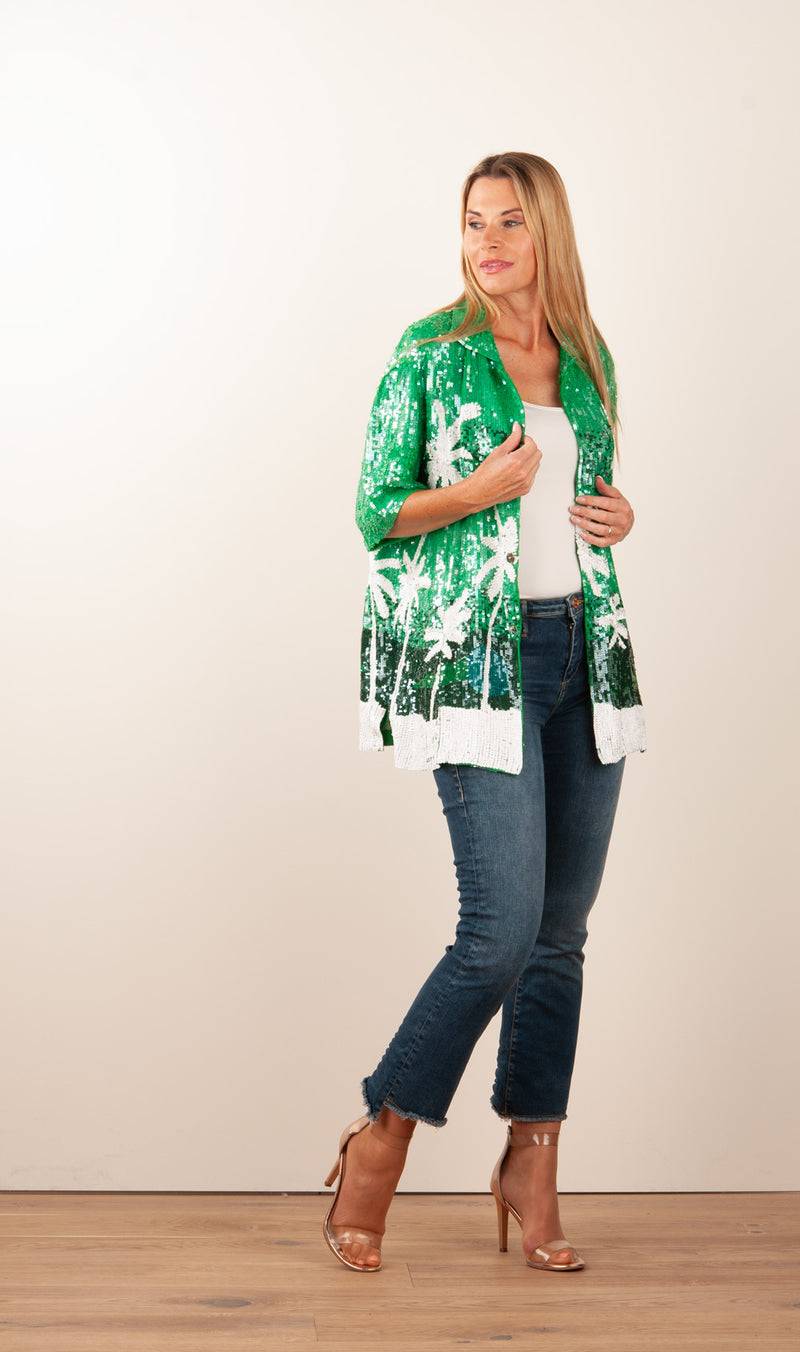 Pailletten Jacke „Gust“ Grün | Weiß Sonderangebot