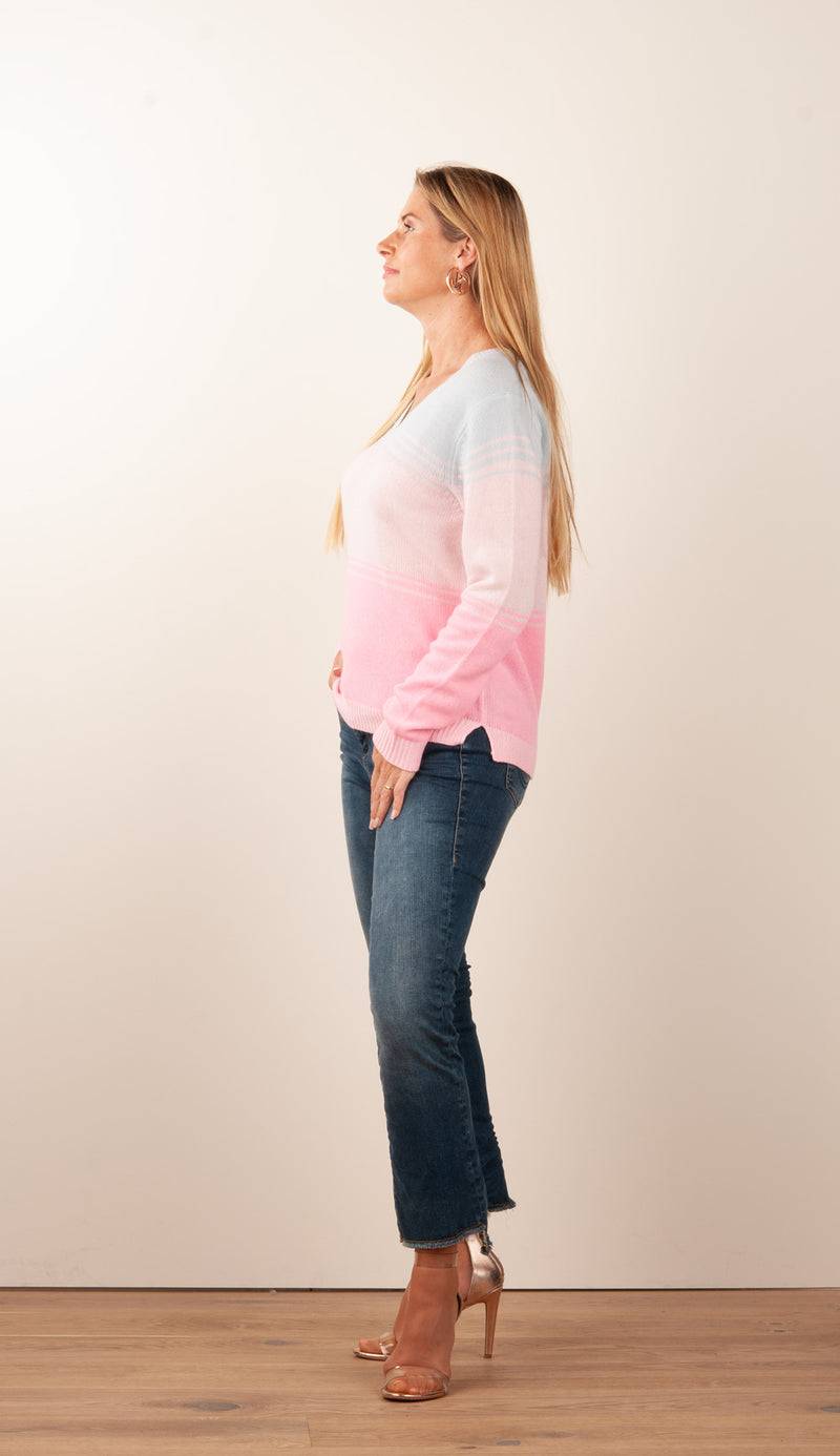 Kitted in Cashmere Kaschmir Pullover Rosa | Blau Preisnachlass