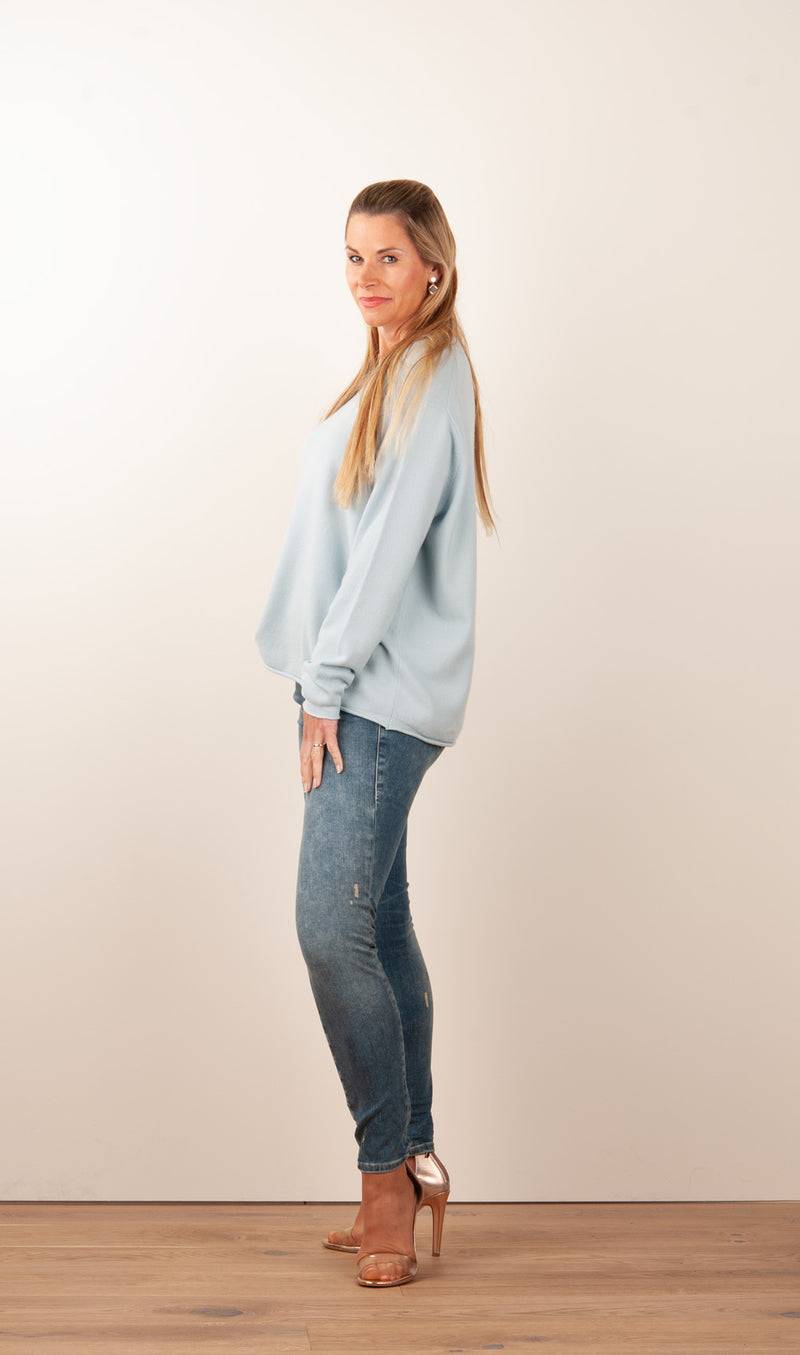 Kitted in Cashmere Kaschmir Pullover Hellblau Muttertagsangebot