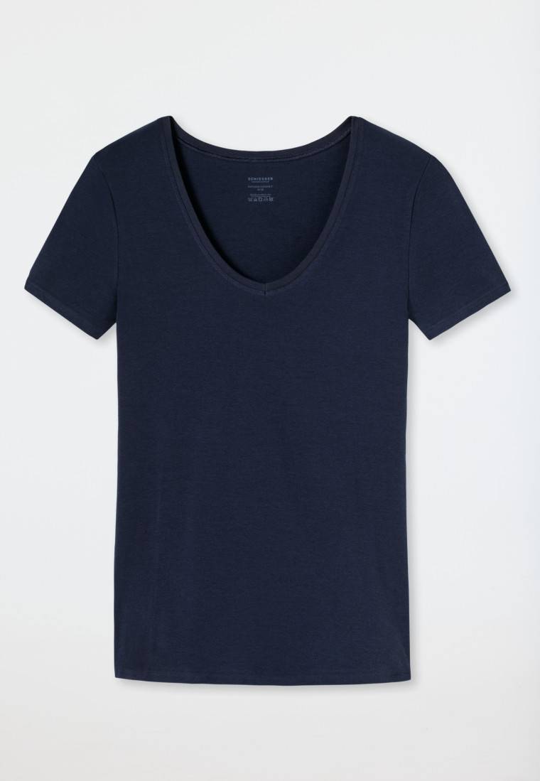Schiesser Shirt kurzarm Feinripp nachtblau - Naturschönheit Riesige Ersparnisse