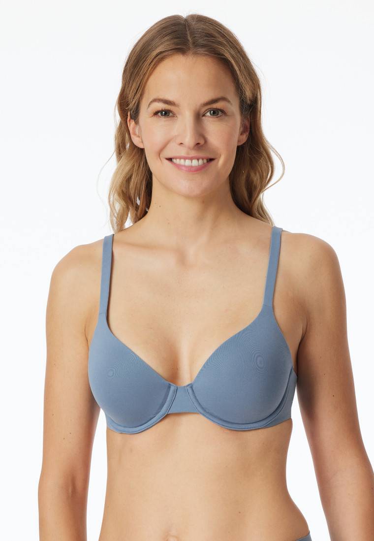 Schiesser Schalen-BH mit Bügel und gleitenden Cups blaugrau - Unique Micro Kostenloser Versand international