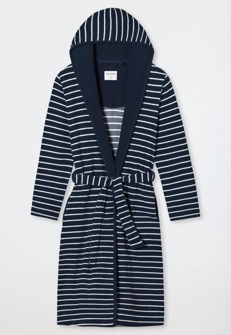 Schiesser Bademantel Leichtfrottee navy gestreift - Feather Terry Bis zu 65% Rabatt