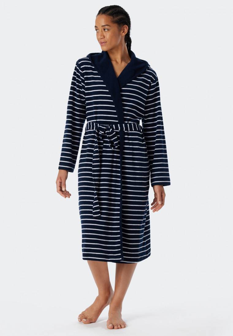 Schiesser Bademantel Leichtfrottee navy gestreift - Feather Terry Bis zu 65% Rabatt
