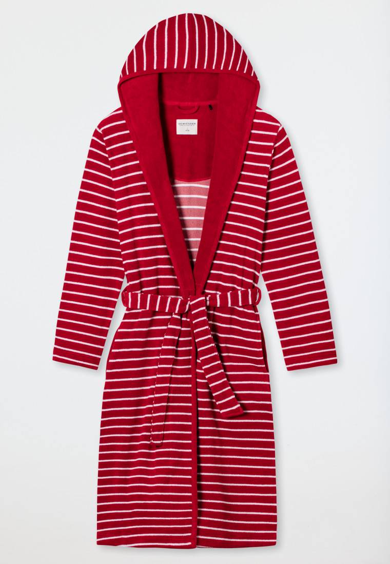 Schiesser Bademantel Leichtfrottee rot gestreift - Feather Terry Sonderangebot der Fabrik