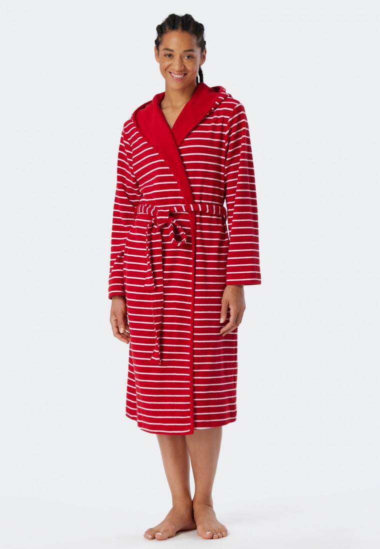 Schiesser Bademantel Leichtfrottee rot gestreift - Feather Terry Sonderangebot der Fabrik