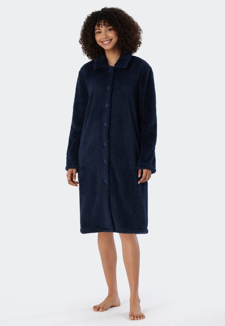 Schiesser Morgenmantel Teddy Fleece dunkelblau - Essentials Clearance-Verkauf