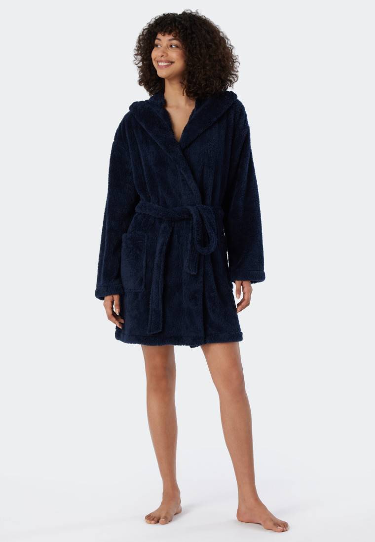 Schiesser Morgenmantel Teddy-Fleece Comfort-Fit dunkelblau - Essentials Kostenloser Versand international