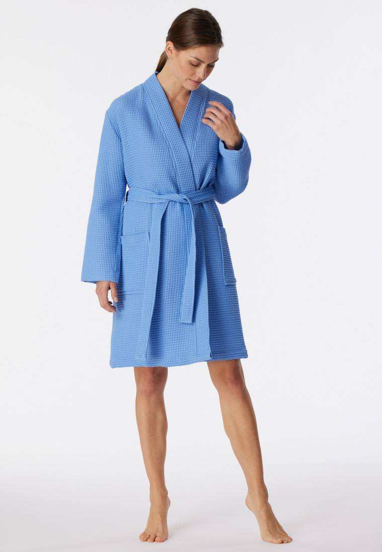 Schiesser Bademantel Waffelpiqué blau - Essentials Fabrikladen