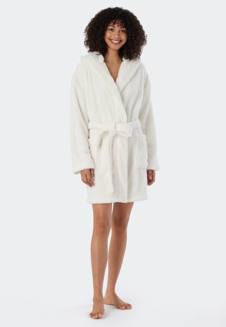 Schiesser Morgenmantel Teddy-Fleece Comfort-Fit off-white - Essentials Im Verkauf