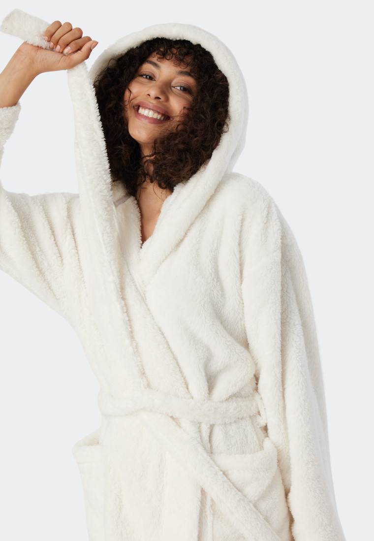 Schiesser Morgenmantel Teddy-Fleece Comfort-Fit off-white - Essentials Im Verkauf