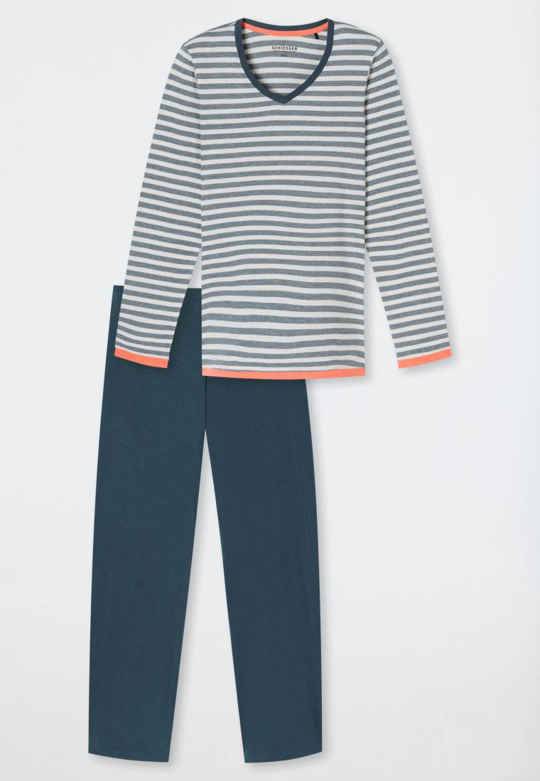 Schiesser Schlafanzug lang Ringel jeansblau - Casual Essentials 2025