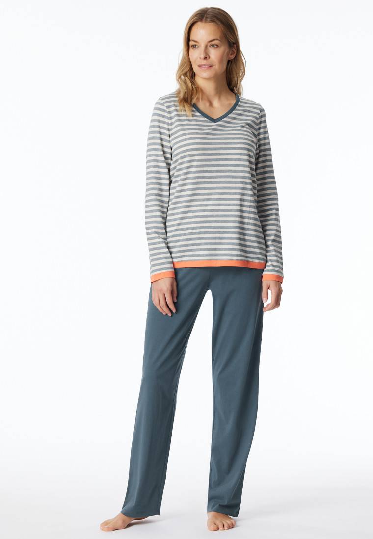 Schiesser Schlafanzug lang Ringel jeansblau - Casual Essentials 2025